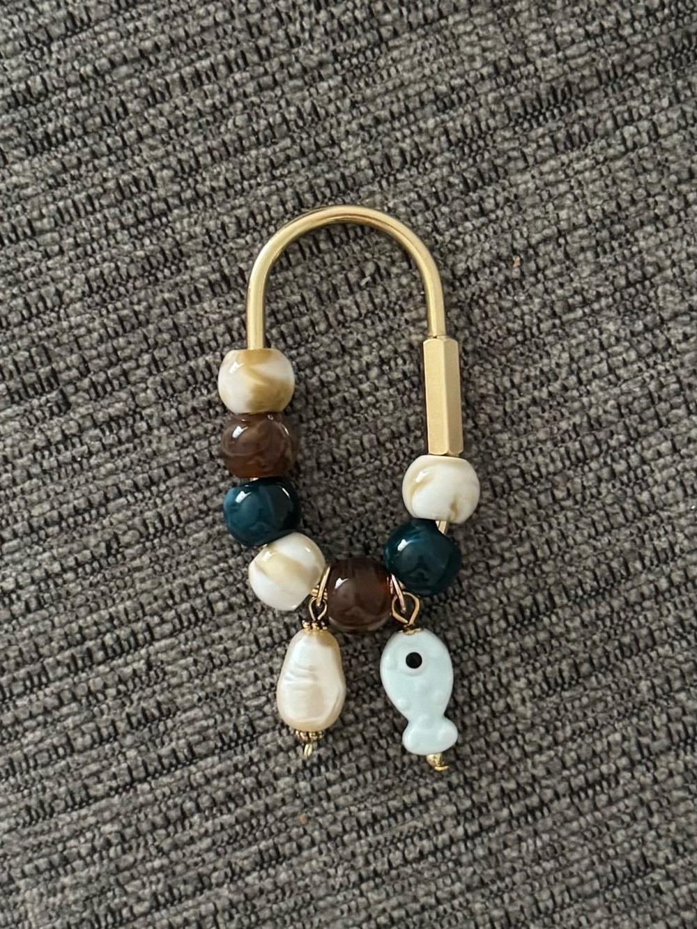 Viral Carabiner Beaded Bag Charm Keychain with Fish & Faux Pearl Charms